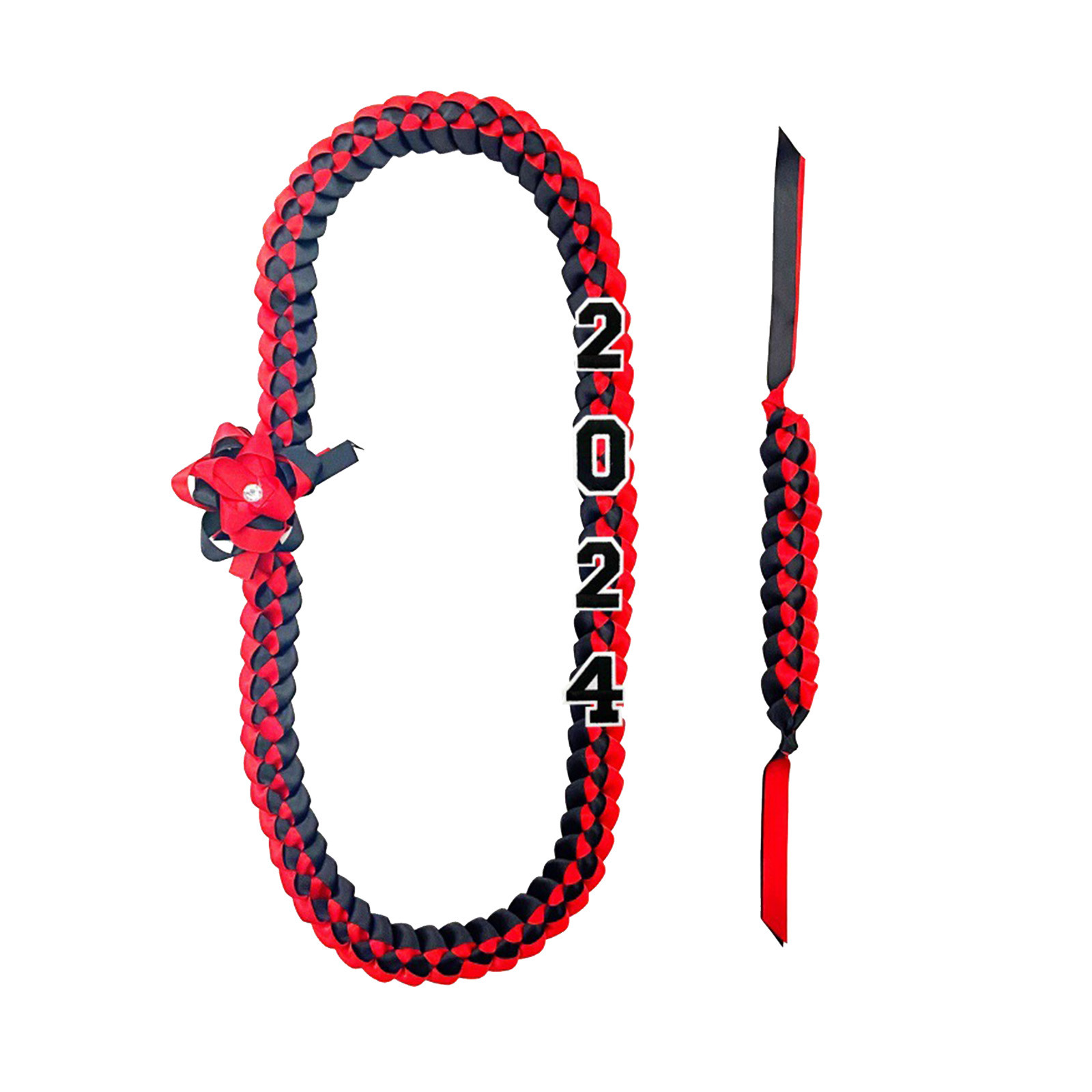 Holloyiver Graduation Leis Class of 2024 Decorations, Handmade Double Braided Necklace Ribbon Leis with Bracelet for Him Her, High School College Congrats Grad Gifts Party Supplies (Black \u0026 Red)
